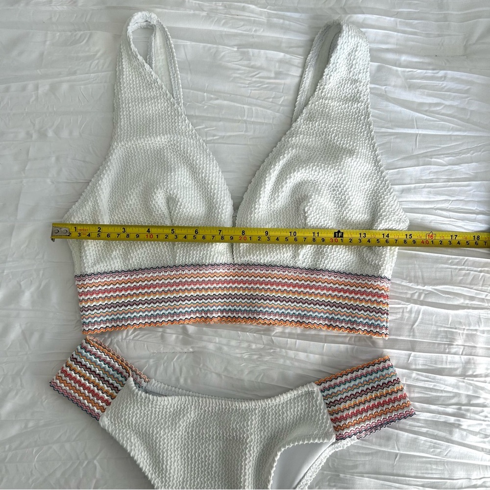 NO NAME Women’s White Bikini Cheeky High Cut Bottom Full‎ Coverage Top V-Neck XL - Picture 10 of 12